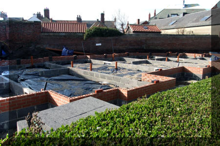Looking from St Hilda's Gardens towards Back St Hilda's Terrace, showing the new bungalow foundations